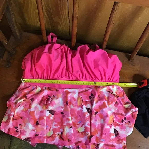 Kona Sol Pink Floral Swim Tankini Top 2X & Black Shorts Large Booty Lift - Picture 7 of 14